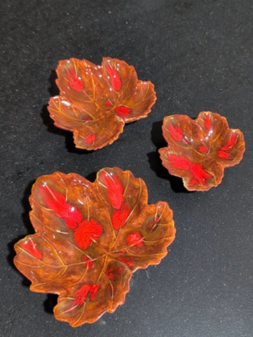 Vintage Stackable Trinket Dishes - Autumn Leaves - Ceramic - 1970s